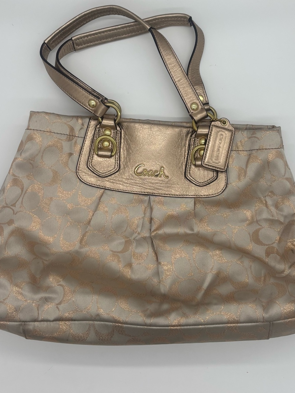 Coach Metallic Signature Shoulder Bag in Champagne Gold